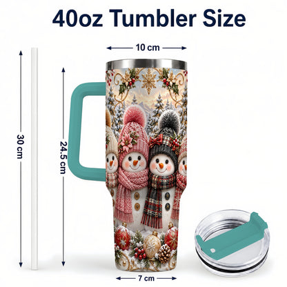 #pl[40oz|Green] Festive Snowman 40oz Tumbler, Golden Winter Stainless Steel Travel Cup