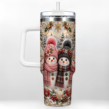 Festive Snowman 40oz Tumbler, Golden Winter Stainless Steel Travel Cup