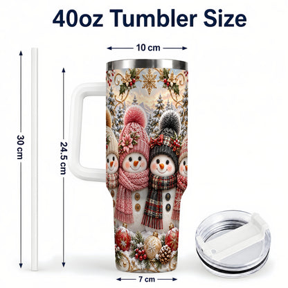 #pl[40oz|White] Festive Snowman 40oz Tumbler, Golden Winter Stainless Steel Travel Cup