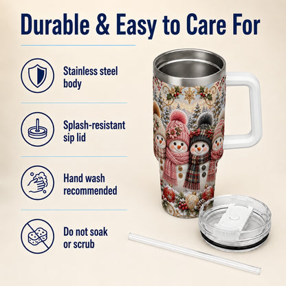 #pl[40oz|White] Festive Snowman 40oz Tumbler, Golden Winter Stainless Steel Travel Cup