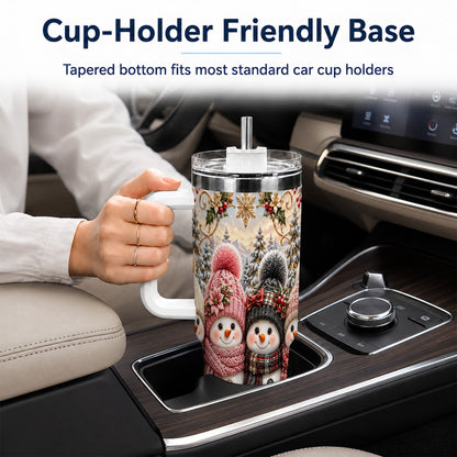 #pl[40oz|White] Festive Snowman 40oz Tumbler, Golden Winter Stainless Steel Travel Cup