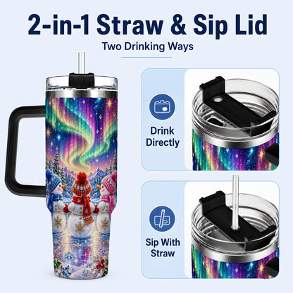 #pl[40oz|Black] Jeweled Snowmen 40oz Tumbler with Handle, Aurora Stainless Steel Cup