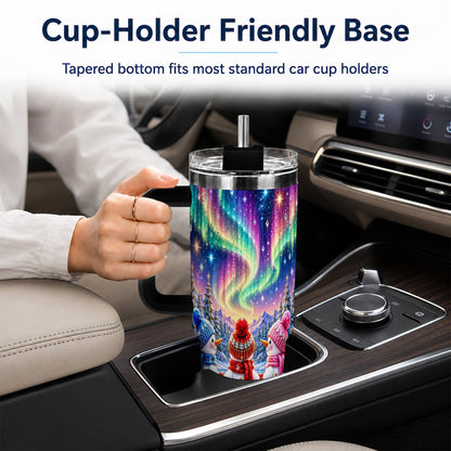 #pl[40oz|Black] Jeweled Snowmen 40oz Tumbler with Handle, Aurora Stainless Steel Cup