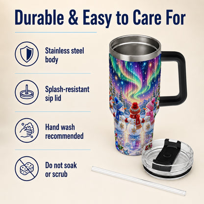 #pl[40oz|Black] Jeweled Snowmen 40oz Tumbler with Handle, Aurora Stainless Steel Cup