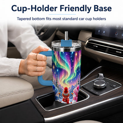 #pl[40oz|Blue] Jeweled Snowmen 40oz Tumbler with Handle, Aurora Stainless Steel Cup