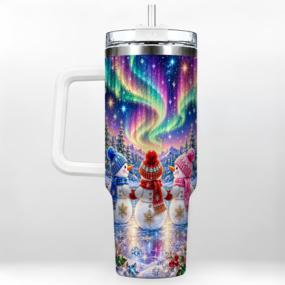 Jeweled Snowmen 40oz Tumbler with Handle, Aurora Stainless Steel Cup