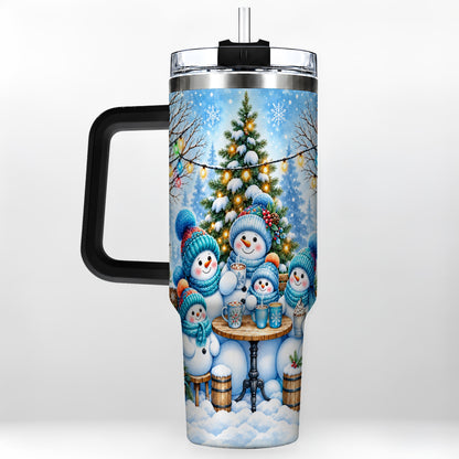 #pl[40oz|Black] Snowman Family 40oz Tumbler with Handle, Christmas Stainless Steel Cup