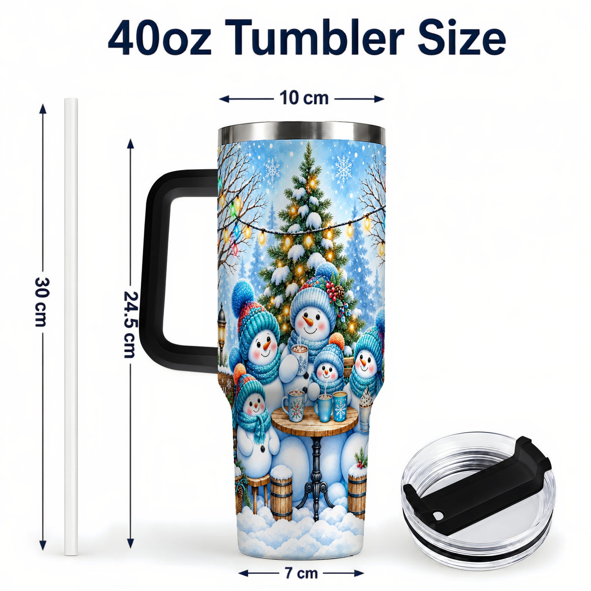 #pl[40oz|Black] Snowman Family 40oz Tumbler with Handle, Christmas Stainless Steel Cup