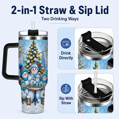 #pl[40oz|Black] Snowman Family 40oz Tumbler with Handle, Christmas Stainless Steel Cup