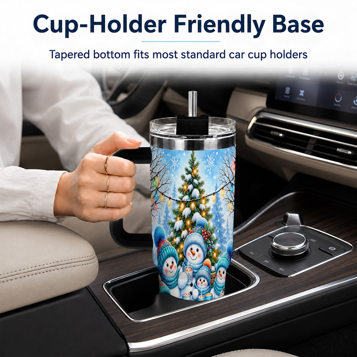#pl[40oz|Black] Snowman Family 40oz Tumbler with Handle, Christmas Stainless Steel Cup