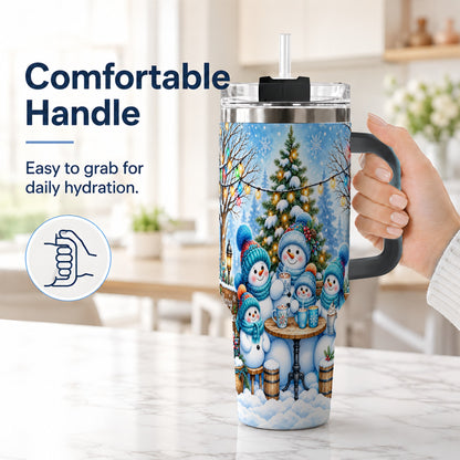 #pl[40oz|Black] Snowman Family 40oz Tumbler with Handle, Christmas Stainless Steel Cup