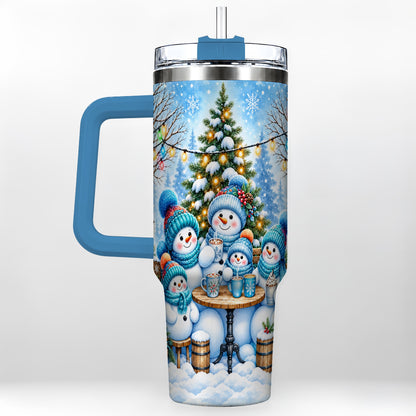 #pl[40oz|Blue] Snowman Family 40oz Tumbler with Handle, Christmas Stainless Steel Cup