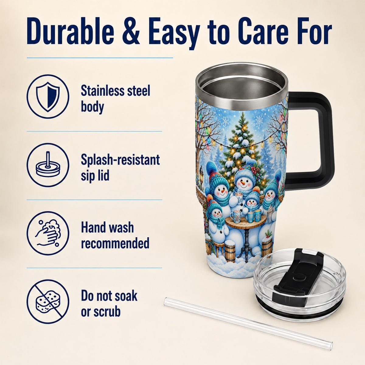 #pl[40oz|Black] Snowman Family 40oz Tumbler with Handle, Christmas Stainless Steel Cup