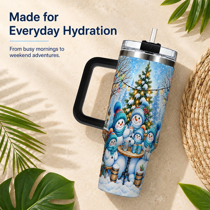 #pl[40oz|Black] Snowman Family 40oz Tumbler with Handle, Christmas Stainless Steel Cup