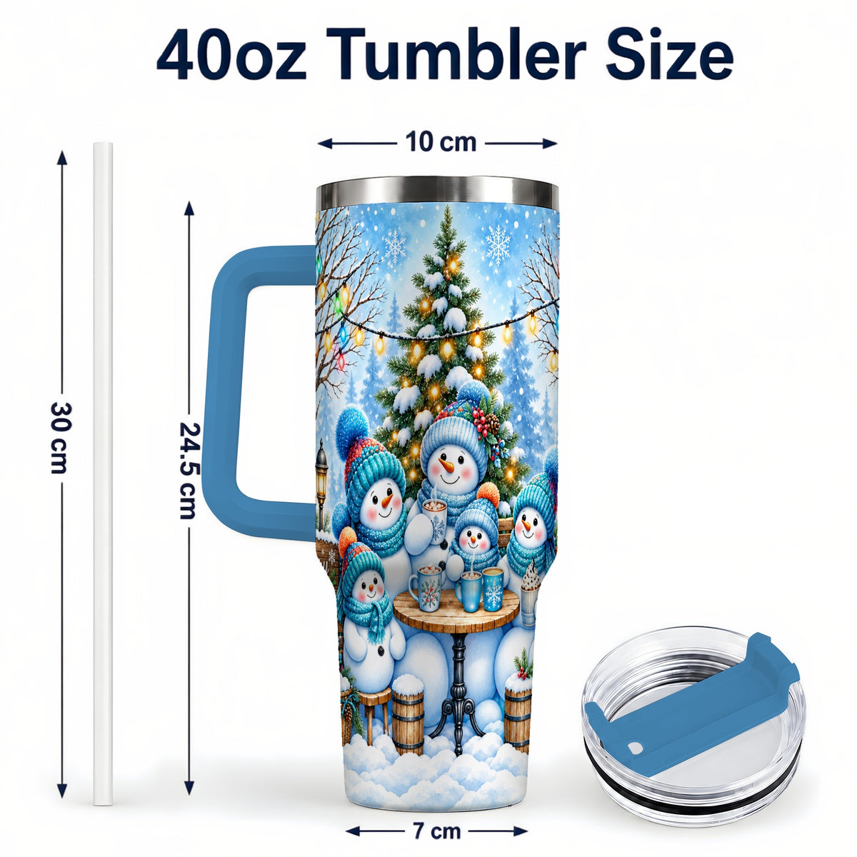 #pl[40oz|Blue] Snowman Family 40oz Tumbler with Handle, Christmas Stainless Steel Cup