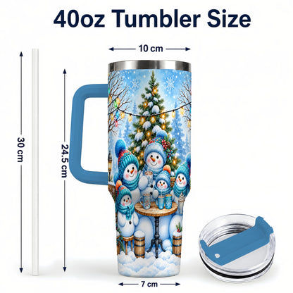 #pl[40oz|Blue] Snowman Family 40oz Tumbler with Handle, Christmas Stainless Steel Cup