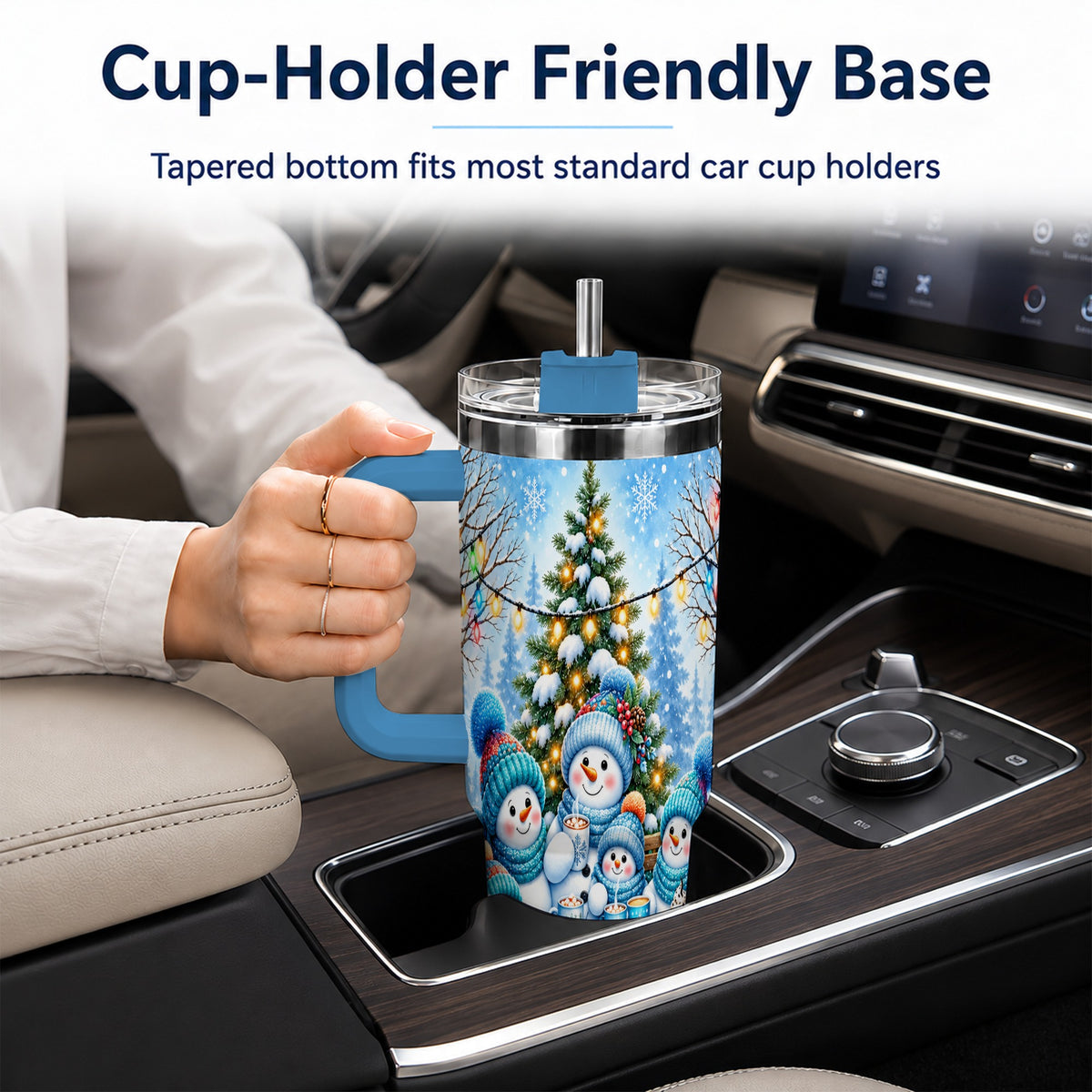 #pl[40oz|Blue] Snowman Family 40oz Tumbler with Handle, Christmas Stainless Steel Cup