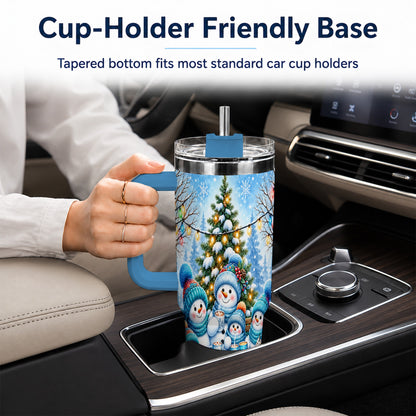 #pl[40oz|Blue] Snowman Family 40oz Tumbler with Handle, Christmas Stainless Steel Cup
