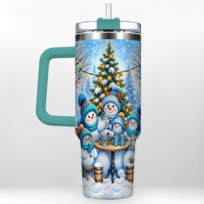 #pl[40oz|Green] Snowman Family 40oz Tumbler with Handle, Christmas Stainless Steel Cup