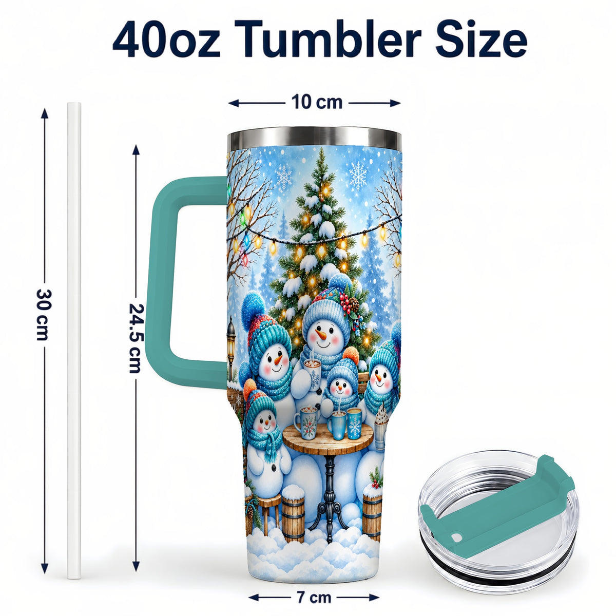 #pl[40oz|Green] Snowman Family 40oz Tumbler with Handle, Christmas Stainless Steel Cup