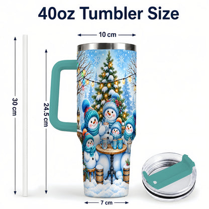 #pl[40oz|Green] Snowman Family 40oz Tumbler with Handle, Christmas Stainless Steel Cup