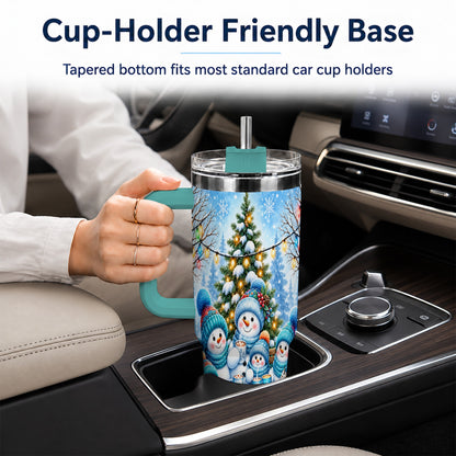 #pl[40oz|Green] Snowman Family 40oz Tumbler with Handle, Christmas Stainless Steel Cup