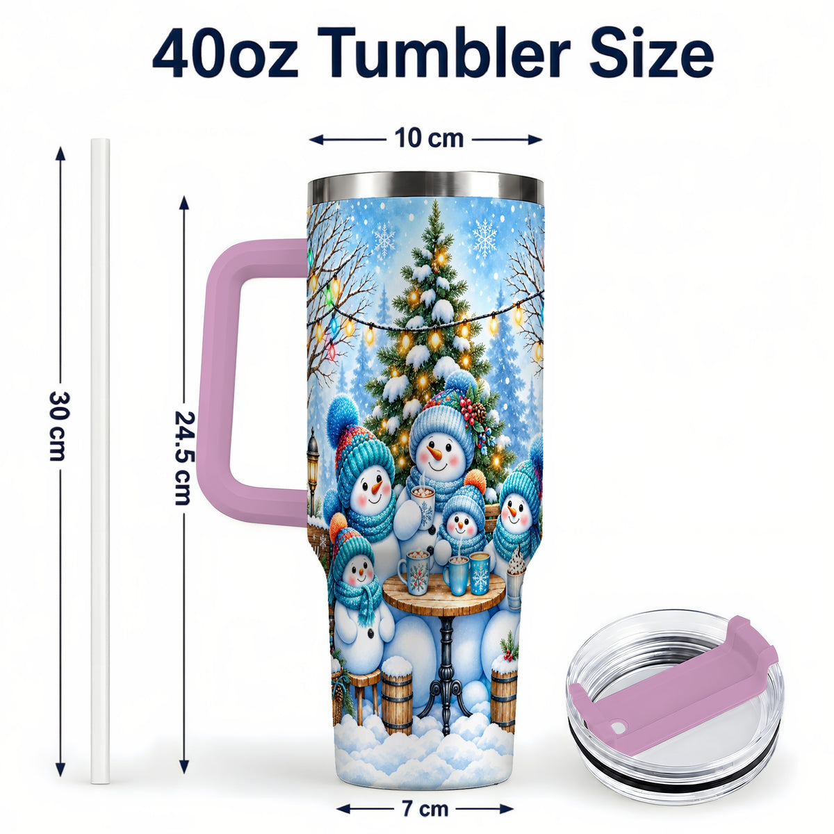 #pl[40oz|Pink] Snowman Family 40oz Tumbler with Handle, Christmas Stainless Steel Cup