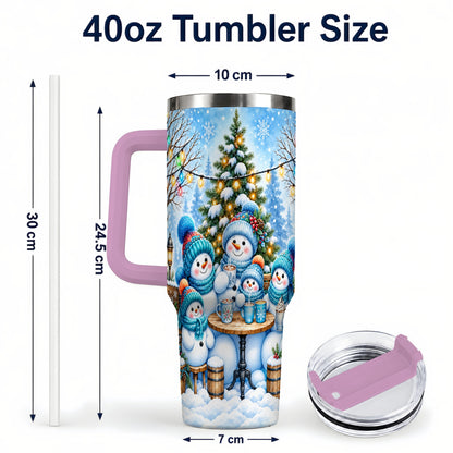 #pl[40oz|Pink] Snowman Family 40oz Tumbler with Handle, Christmas Stainless Steel Cup