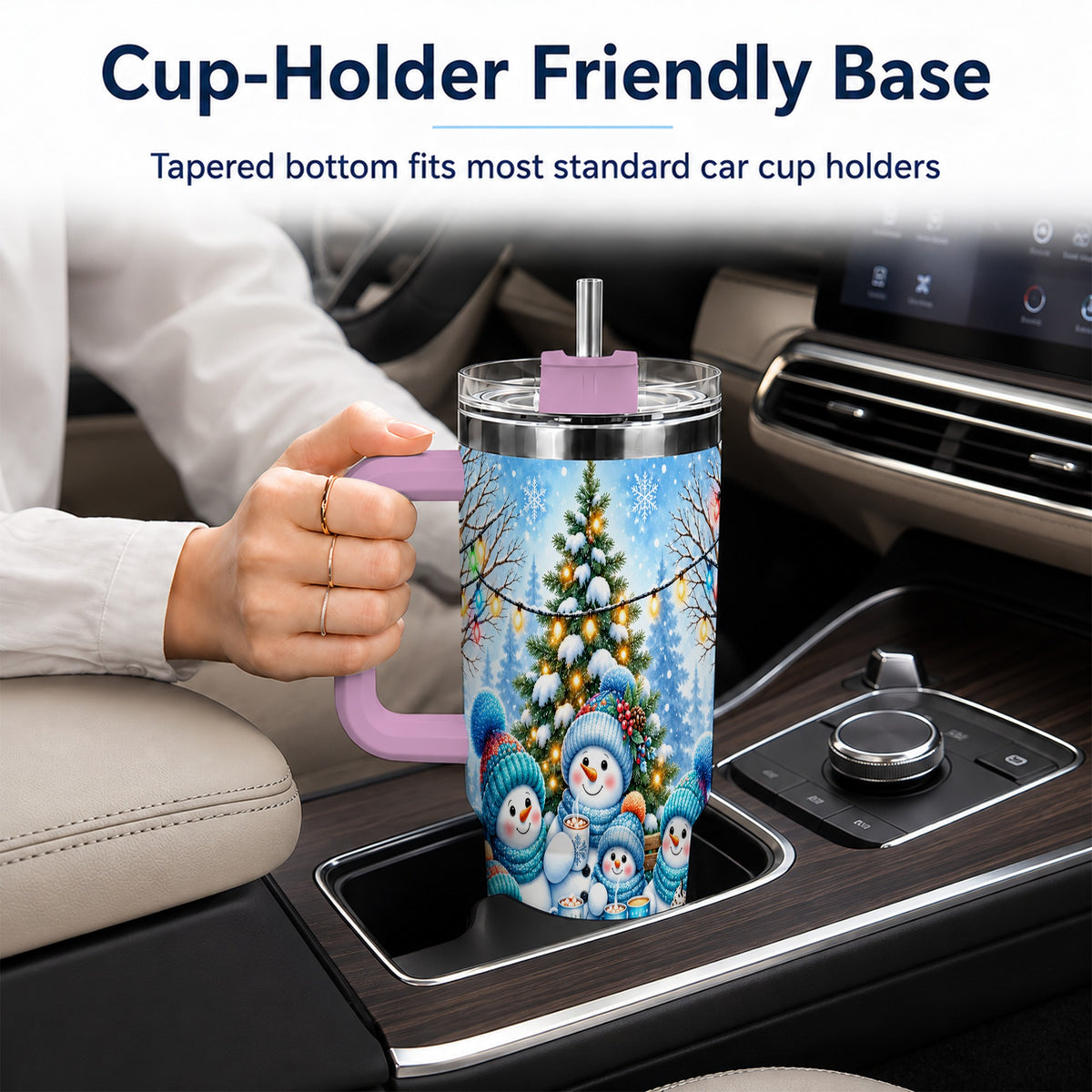#pl[40oz|Pink] Snowman Family 40oz Tumbler with Handle, Christmas Stainless Steel Cup