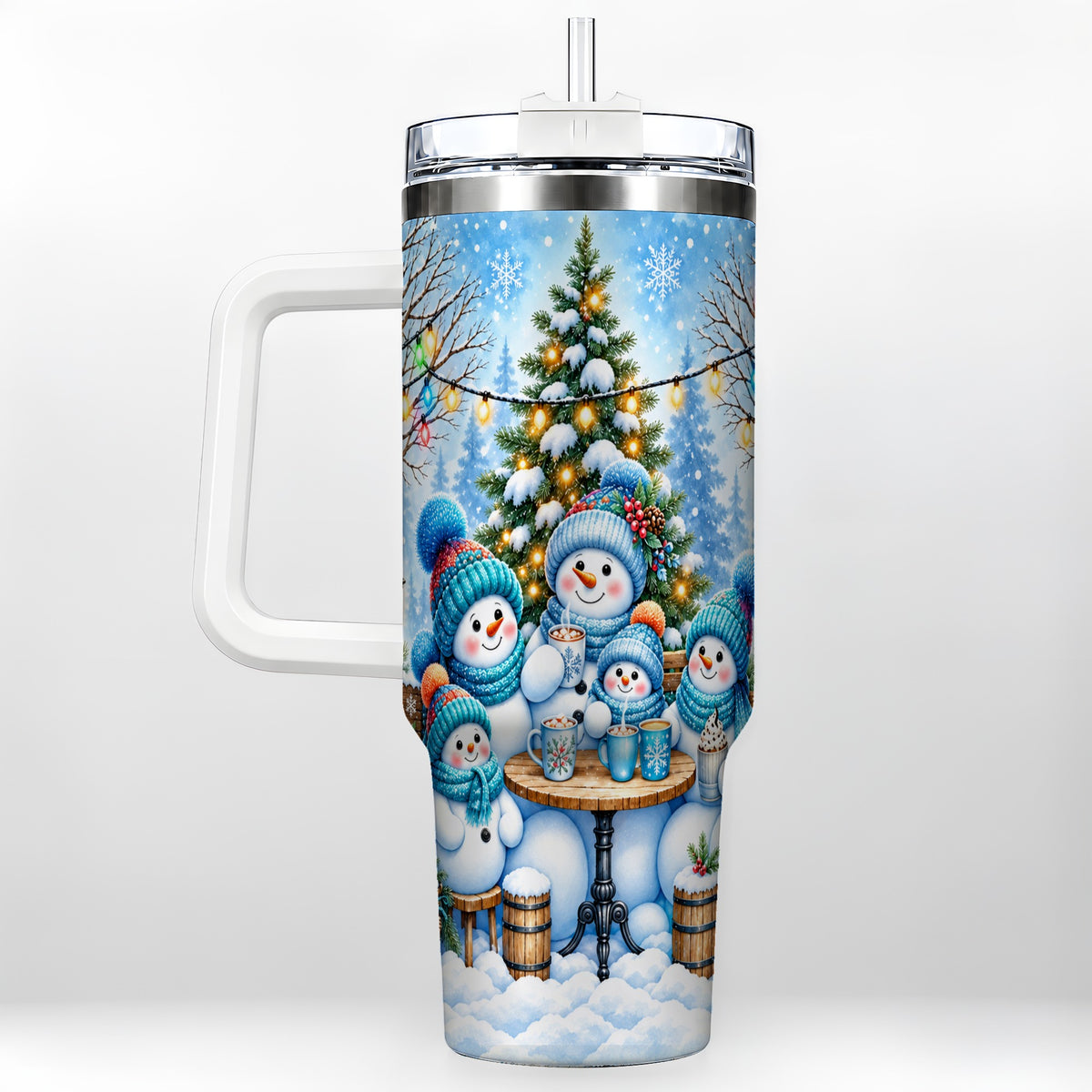 Snowman Family 40oz Tumbler with Handle, Christmas Stainless Steel Cup