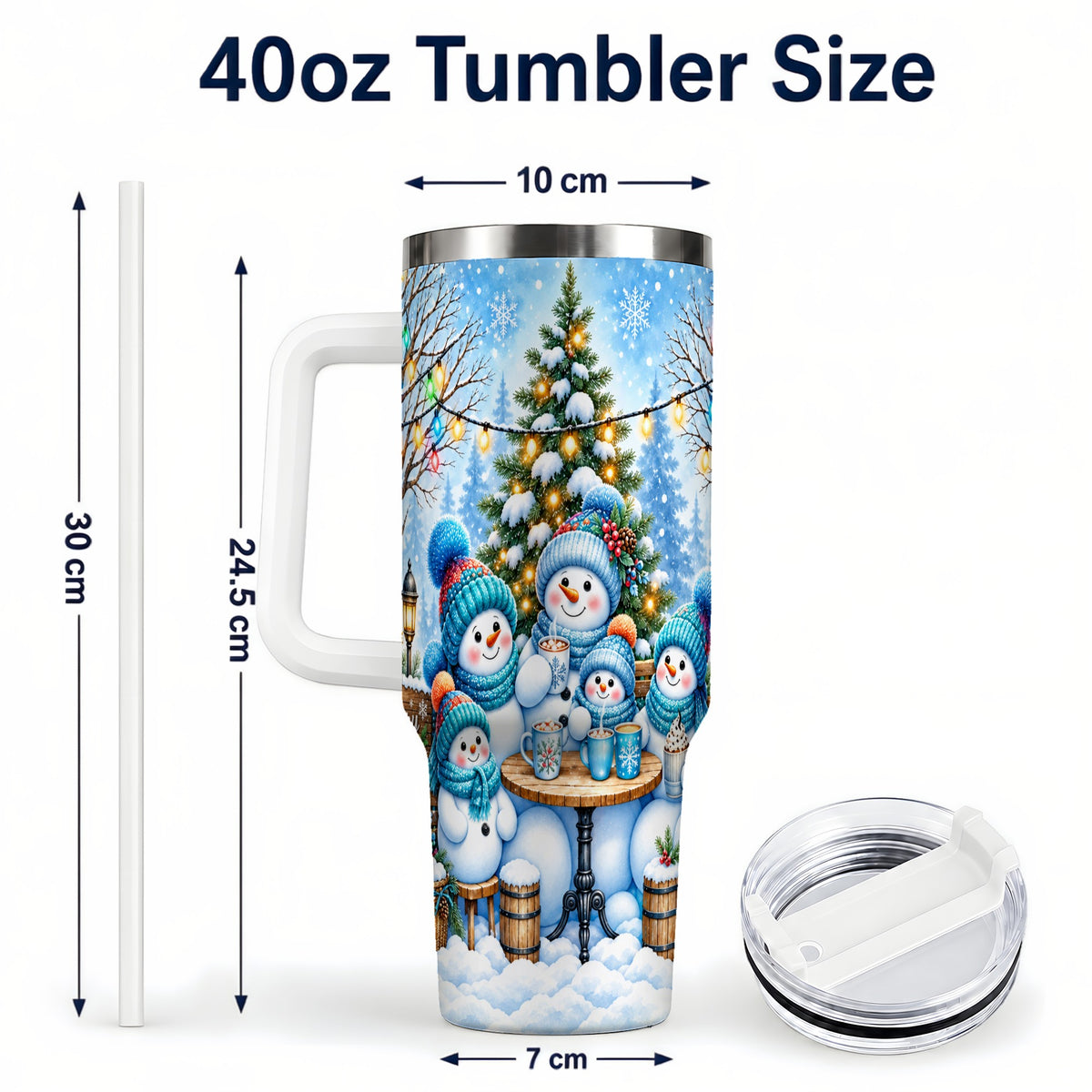 #pl[40oz|White] Snowman Family 40oz Tumbler with Handle, Christmas Stainless Steel Cup