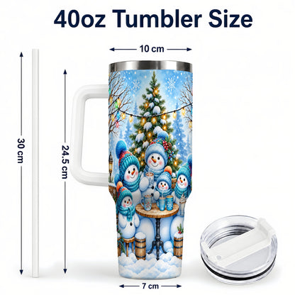 #pl[40oz|White] Snowman Family 40oz Tumbler with Handle, Christmas Stainless Steel Cup