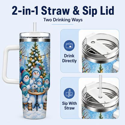 #pl[40oz|White] Snowman Family 40oz Tumbler with Handle, Christmas Stainless Steel Cup