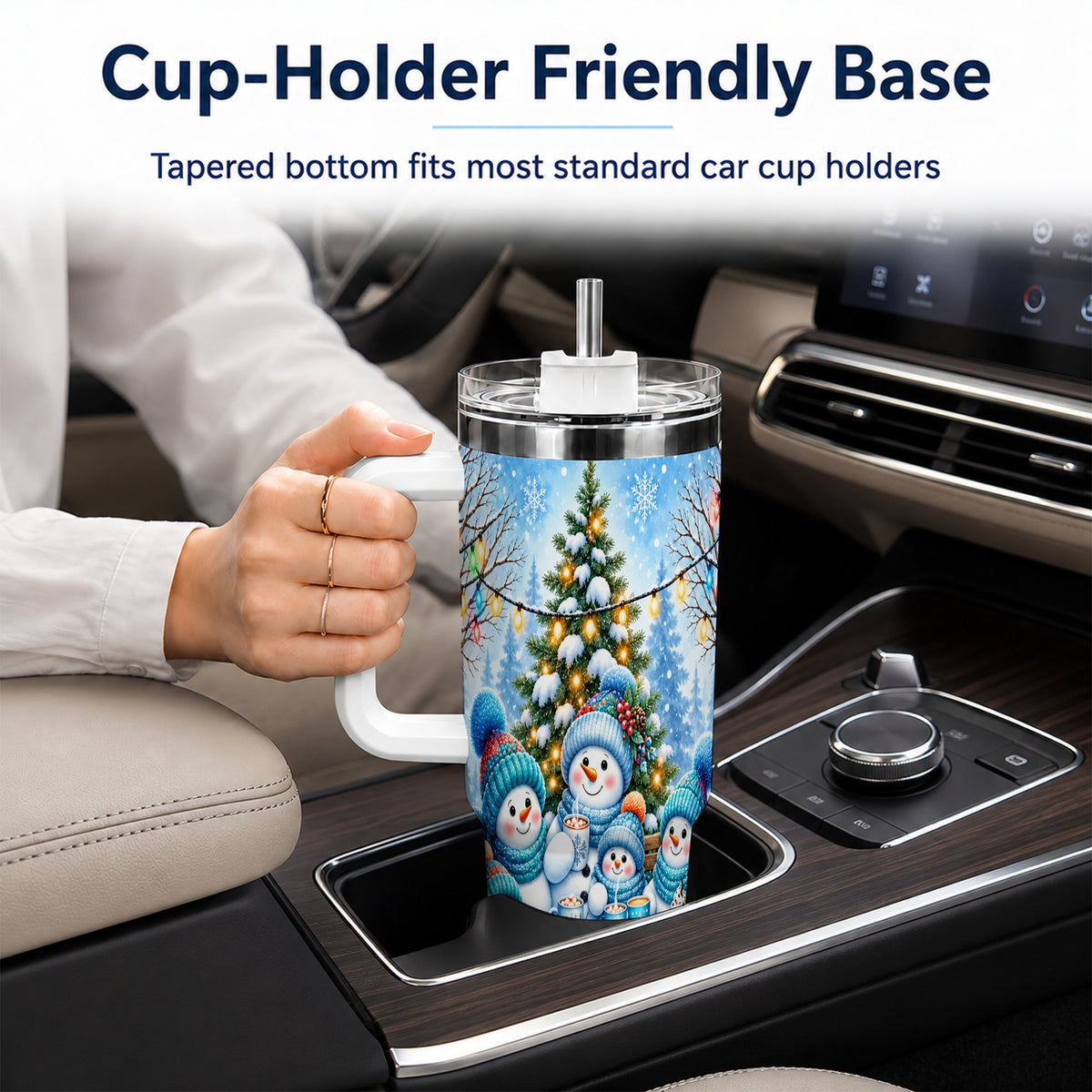 #pl[40oz|White] Snowman Family 40oz Tumbler with Handle, Christmas Stainless Steel Cup