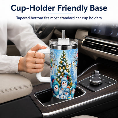 #pl[40oz|White] Snowman Family 40oz Tumbler with Handle, Christmas Stainless Steel Cup