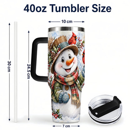 #pl[40oz|Black] Cardinal Snowman 40oz Tumbler with Handle, Rustic Winter Travel Cup