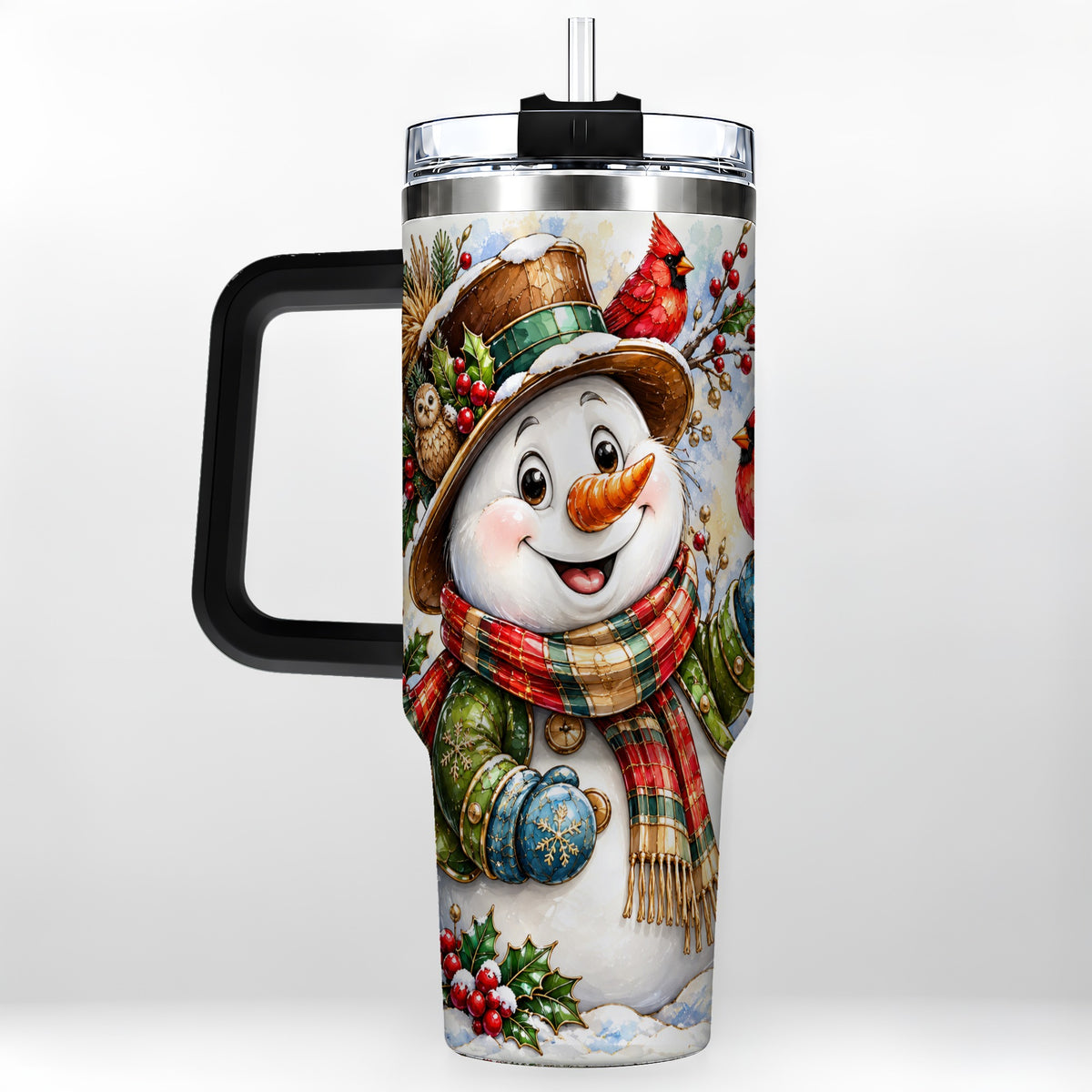 #pl[40oz|Black] Snowman Cardinal 40oz Tumbler, Winter Stainless Steel Travel Cup