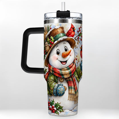 #pl[40oz|Black] Snowman Cardinal 40oz Tumbler, Winter Stainless Steel Travel Cup