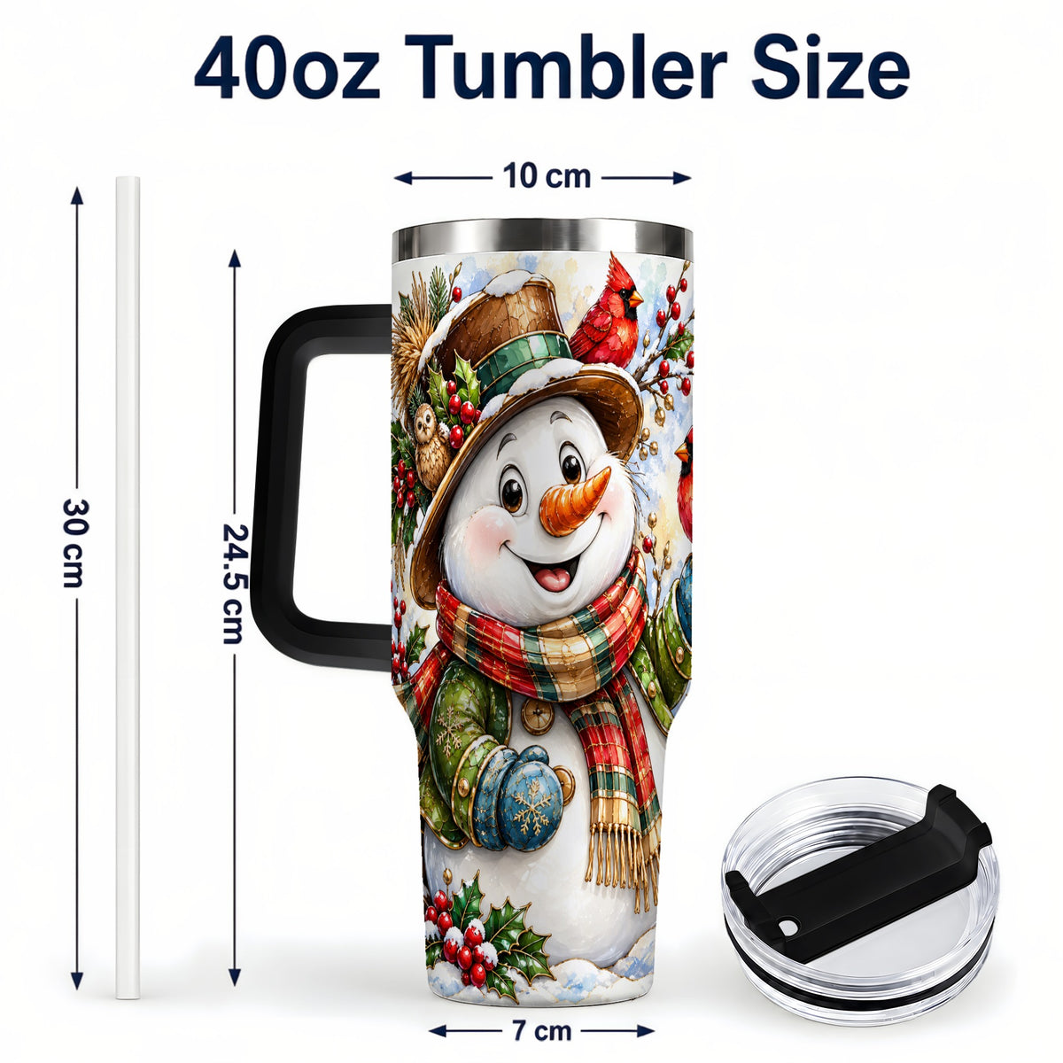 #pl[40oz|Black] Snowman Cardinal 40oz Tumbler, Winter Stainless Steel Travel Cup