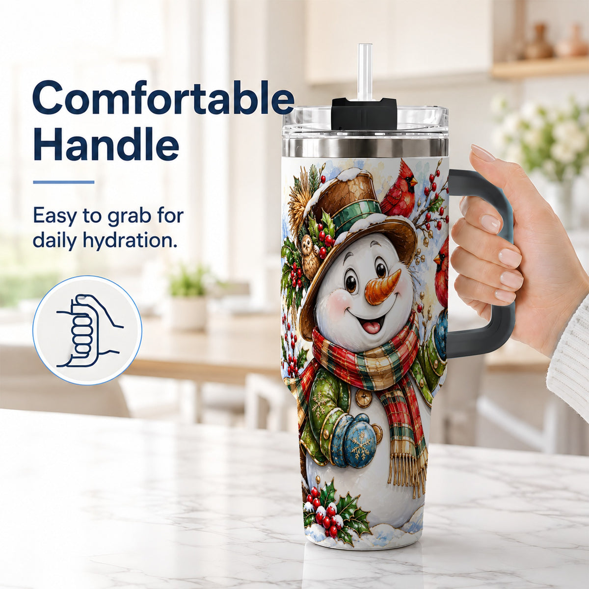 #pl[40oz|Black] Snowman Cardinal 40oz Tumbler, Winter Stainless Steel Travel Cup