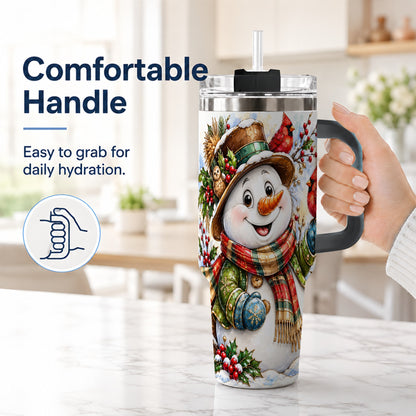 #pl[40oz|Black] Snowman Cardinal 40oz Tumbler, Winter Stainless Steel Travel Cup