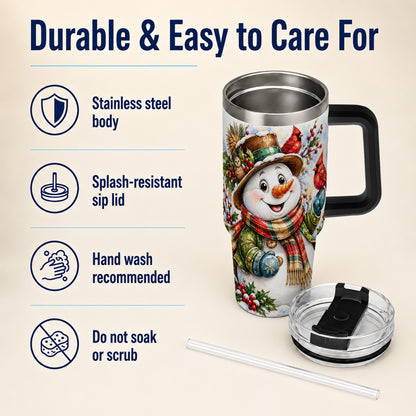 #pl[40oz|Black] Snowman Cardinal 40oz Tumbler, Winter Stainless Steel Travel Cup