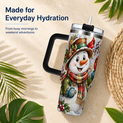 #pl[40oz|Black] Snowman Cardinal 40oz Tumbler, Winter Stainless Steel Travel Cup