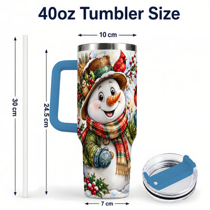 #pl[40oz|Blue] Snowman Cardinal 40oz Tumbler, Winter Stainless Steel Travel Cup