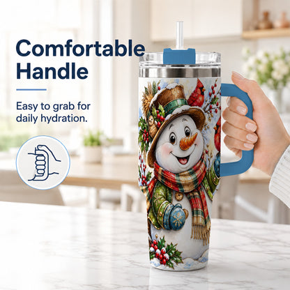 #pl[40oz|Blue] Snowman Cardinal 40oz Tumbler, Winter Stainless Steel Travel Cup