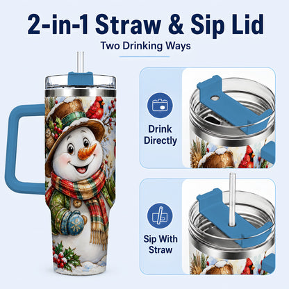 #pl[40oz|Blue] Snowman Cardinal 40oz Tumbler, Winter Stainless Steel Travel Cup