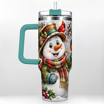 #pl[40oz|Green] Snowman Cardinal 40oz Tumbler, Winter Stainless Steel Travel Cup