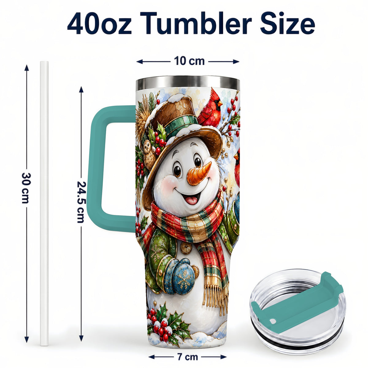 #pl[40oz|Green] Snowman Cardinal 40oz Tumbler, Winter Stainless Steel Travel Cup