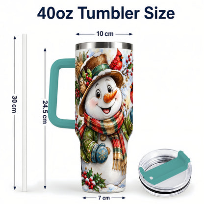 #pl[40oz|Green] Snowman Cardinal 40oz Tumbler, Winter Stainless Steel Travel Cup