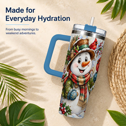 #pl[40oz|Blue] Snowman Cardinal 40oz Tumbler, Winter Stainless Steel Travel Cup